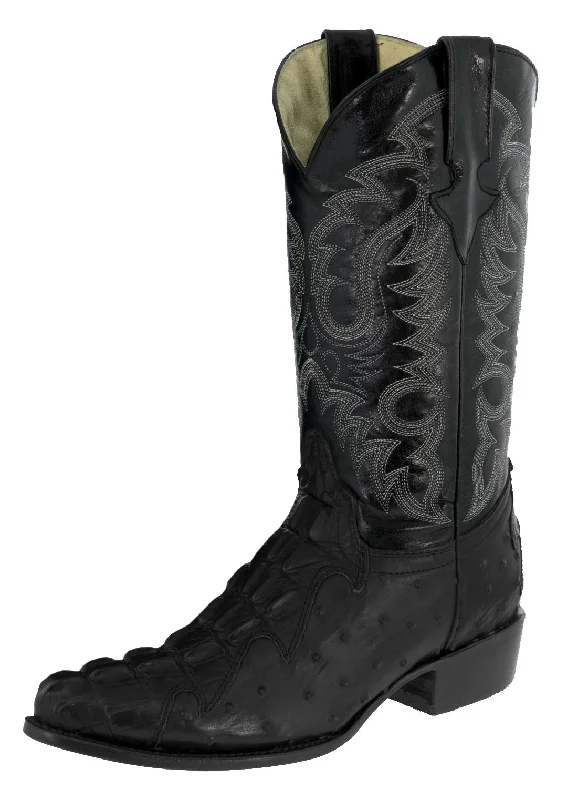 Men's cowboy boots with a leather lining for comfortMens Black Crocodile & Ostrich Print Leather Cowboy Boots J Toe