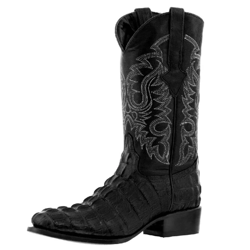 Men's genuine leather cowboy boots with a pointed toeMens Black Alligator Tail Print Leather Cowboy Boots Round Toe