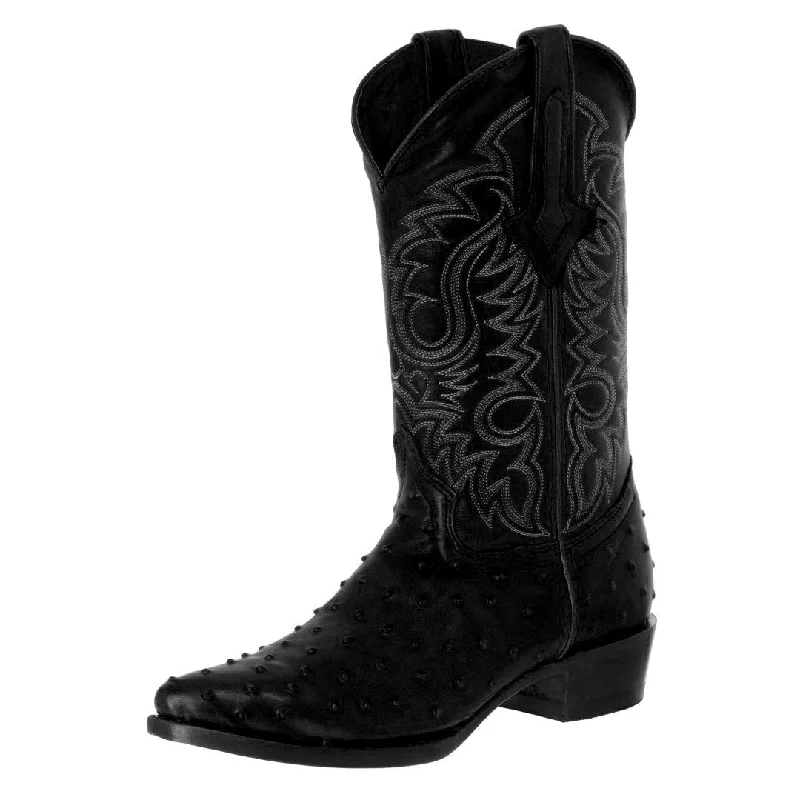 Men's cowboy boots with a snake - skin textureMens Black Ostrich Quill Print Leather Cowboy Boots J Toe