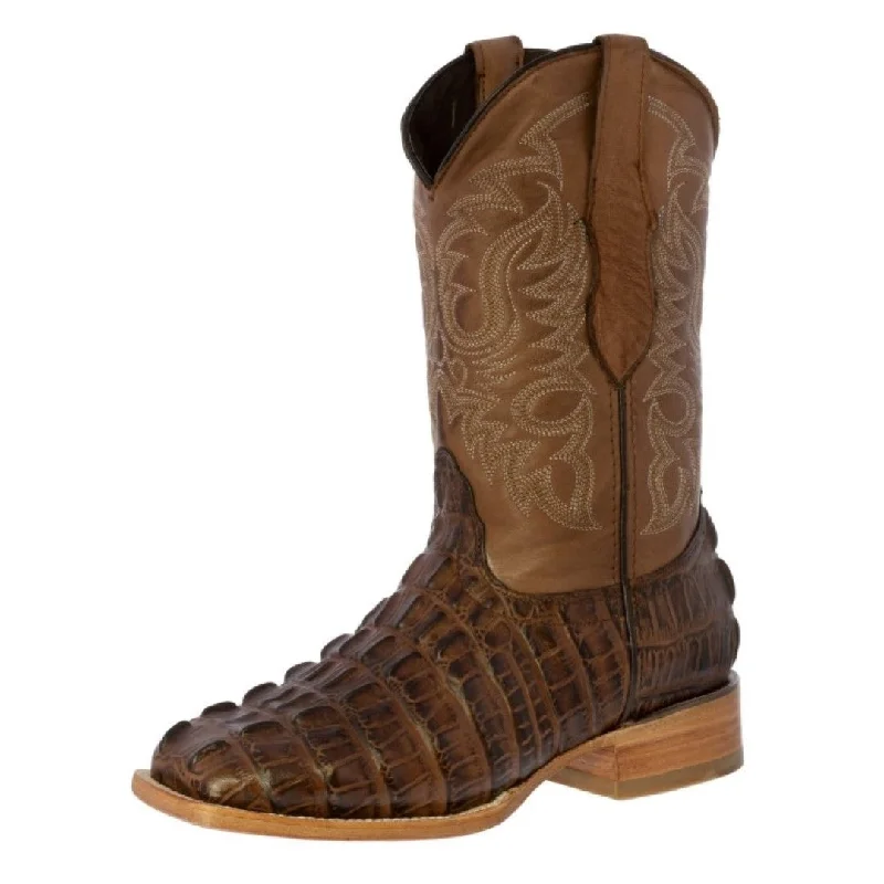 Men's cowboy boots with a scalloped edgeMens Brown Alligator Tail Print Leather Cowboy Boots Square Toe - #130N