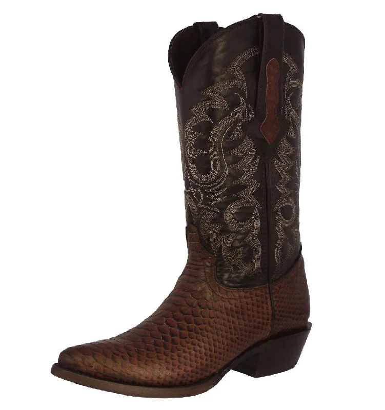 Men's cowboy boots with a leather lining for comfortMens Brown Snake Python Print Leather Cowboy Boots J Toe