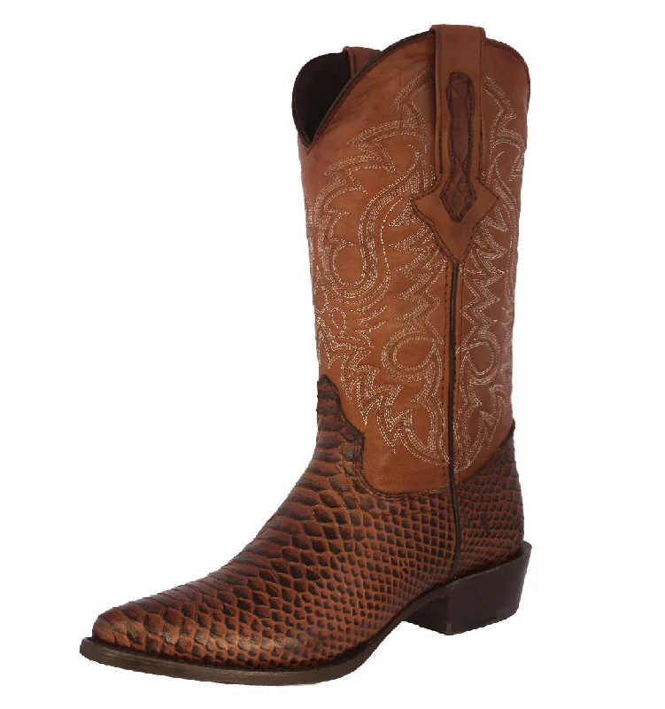 Men's cowboy boots in a dark brown leatherMens Cognac Snake Python Print Leather Cowboy Boots J Toe