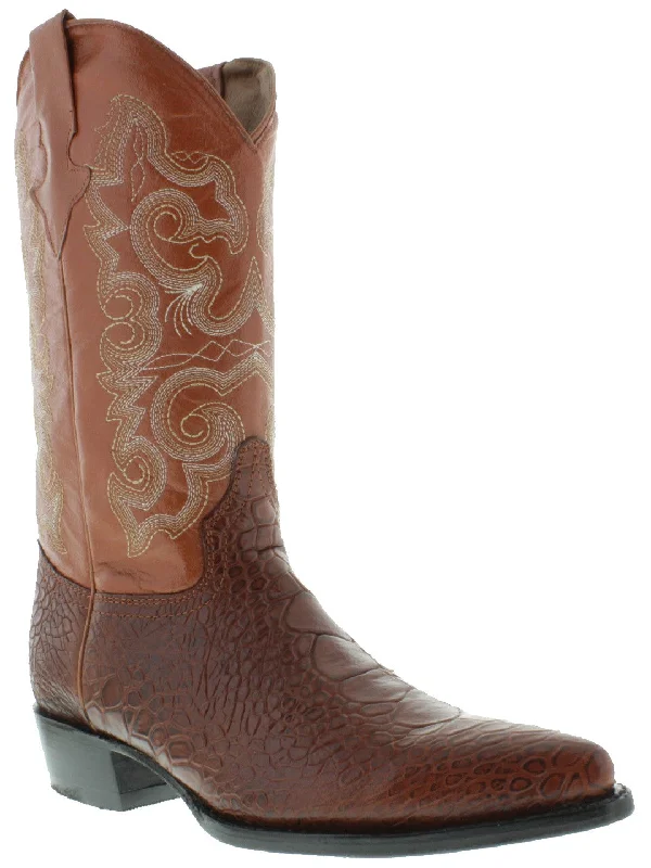 Men's cowboy boots with a snake - skin textureMens Cognac Sea Turtle Belly Print Leather Cowboy Boots J Toe