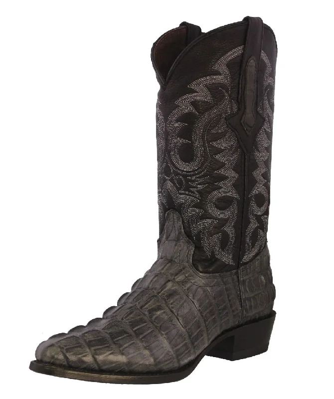 Men's cowboy boots with a leather lining for comfortMens Gray Alligator Tail Print Leather Cowboy Boots J Toe