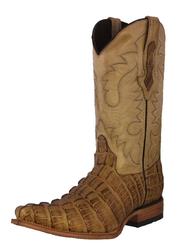 Men's cowboy boots with a heel guardMens Sand Alligator Tail Print Leather Cowboy Boots 3X Toe - #130N