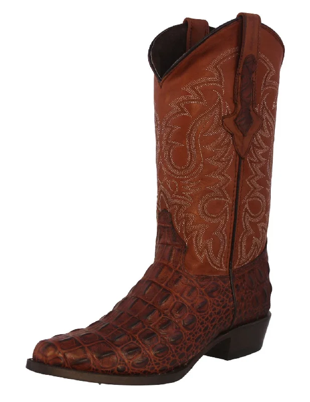 Men's cowboy boots with a pull - on strapMens Cognac Alligator Back Print Leather Cowboy Boots - J Toe