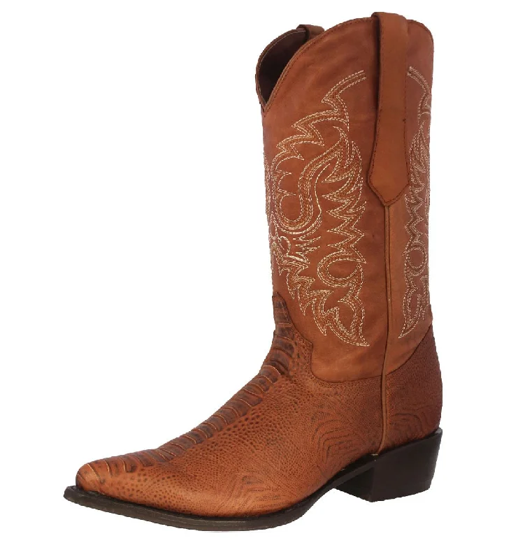 Men's cowboy boots with a suede shaftMens Cognac Ostrich Leg Foot Print Leather Cowboy Boots J Toe