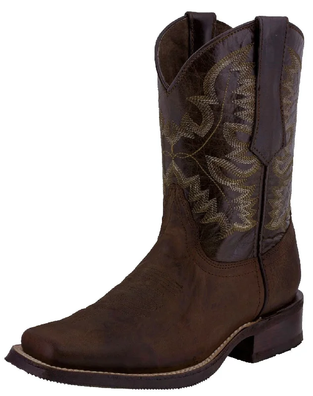 Men's cowboy boots with a decorative inlayMens Dark Brown Western Leather Cowboy Boots - Square Toe