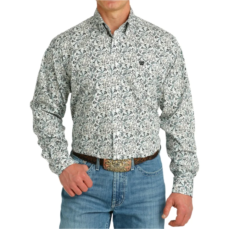 Men's western boots with a leather lining and a padded insoleCinch Men's White & Green Paisley Long Sleeve