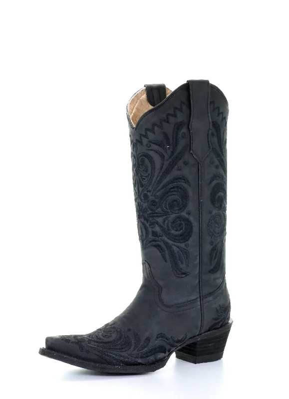 Western - style men's boots with intricate tooling and stitchingCircle G Black Filigree Embroidered Ladies' Boot