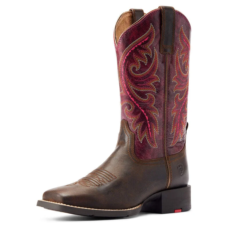 Men's western boots with a tooled leather design on the shaftAriat Ladies' Round Up Boot