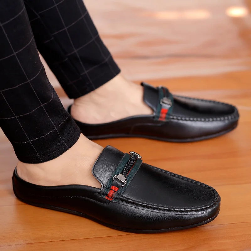 Men's casual shoes with a logo patch on the tongueBacca Bucci JAMBOREE Fashion Mules/Clogs/Backless Loafers for Party/Travel/Office