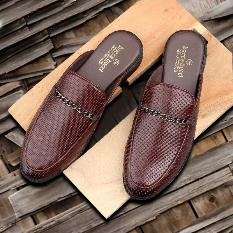 Leather men's casual shoes with a scuffed finishBacca Bucci MOROCCO Mules Clogs Open back Loafers with Comfortable Memory Insoles