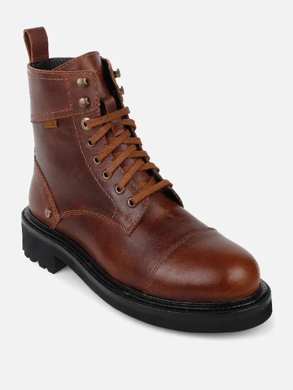 Men's casual shoes with a flexible rubber outsoleEzok Dark Tan Lace-ups Leather Boot For Men