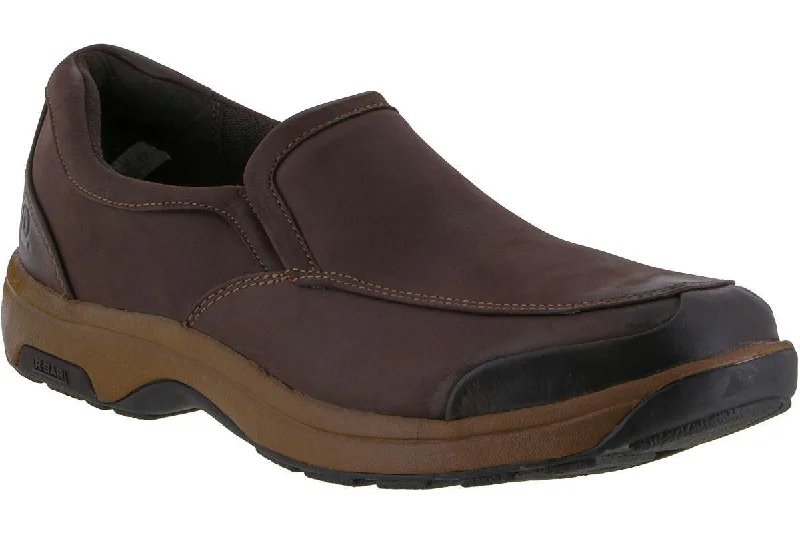 Men's casual shoes with a rubber toe cap for protectionDunham Battery Park Slip On Brown Nubuck