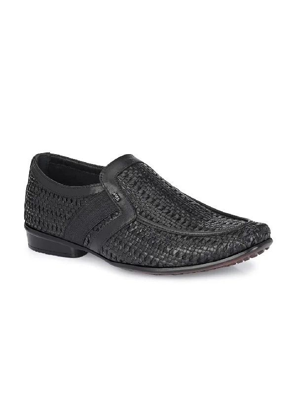 Men's casual shoes with a floral print for a unique styleHitz Men's Black Leather Slip-On Semi-Formal Shoes