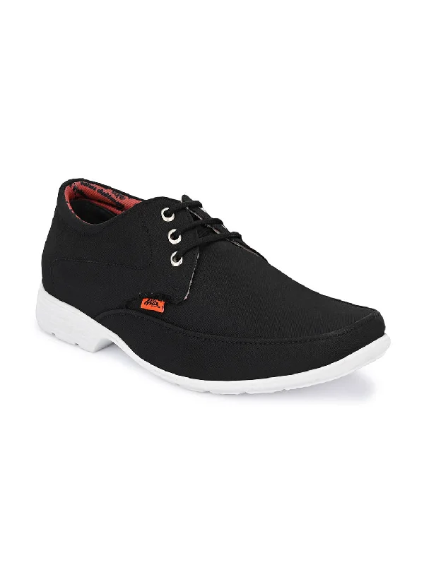 Men's casual shoes with a logo patch on the tongueHitz Men's Black Fabrick Made Lace-up Comfort Casual Shoes