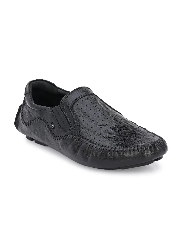 Men's casual shoes with a thick sole for added heightHitz Men's Black Leather Slip On Loafer Shoes