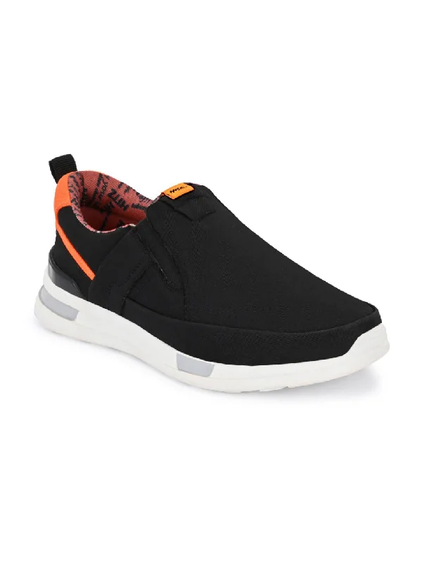 Men's casual shoes with a flexible rubber outsoleHitz Men's Black Running Slip On Shoes