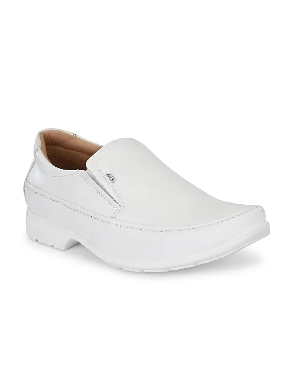 Men's casual shoes with a metallic trimHITZR_5 Men's White Leather Formal  Slip-On Shoes