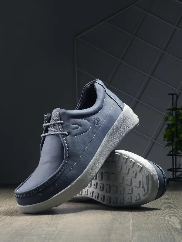 Men's casual shoes with a geometric patternHITZ Men's Blue Leather Casual Lace Up Shoes