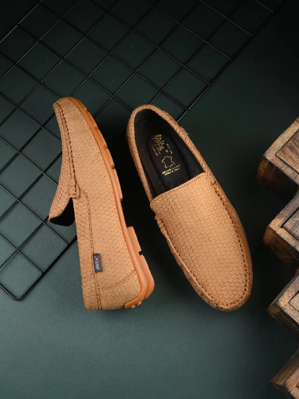 Men's casual shoes with a geometric patternHitz Men's Tan Leather Casual Loafers