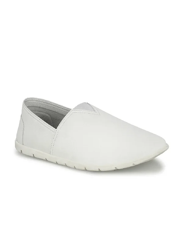 Men's casual shoes with a low - profile designHitz Men's White Leather Slip On Casual Shoes