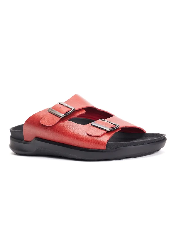 Loafers - style men's casual shoes for a relaxed vibeHitz Men's Red Leather Open Toe Slippers