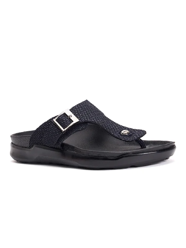 Men's casual shoes with a padded heel for comfortHitz Men's Black Leather Open Toe Slippers