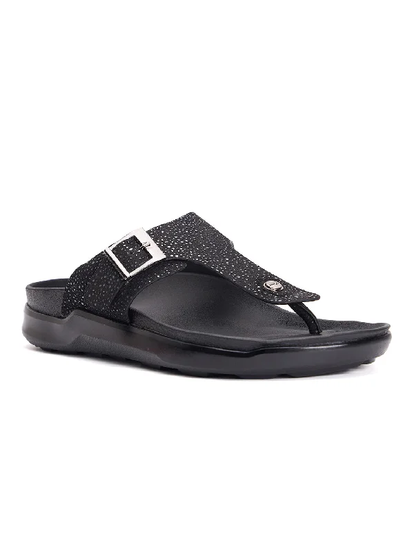 Loafers - style men's casual shoes for a relaxed vibeHitz Men's Black Leather Open Toe Slippers