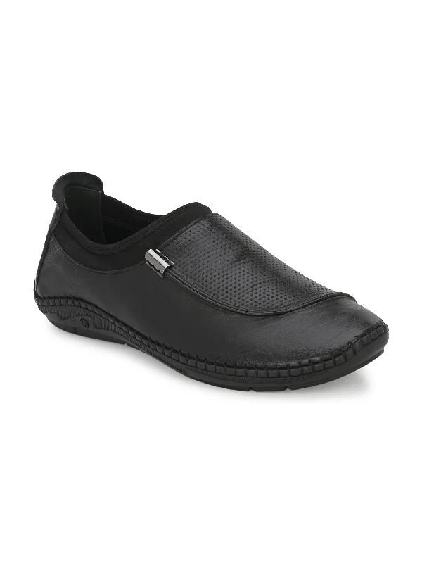 Canvas slip - on men's casual shoes for convenienceHITZ104 Men's Black Leather Casual Slip-On Shoes