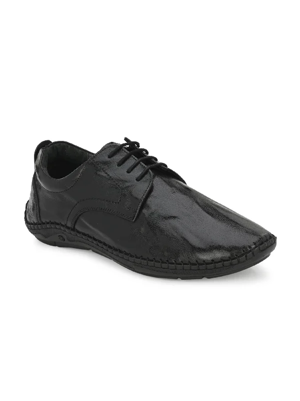 Men's casual shoes with a padded heel for comfortHITZ105 Men's Black Leather Casual Lace-Up Shoes