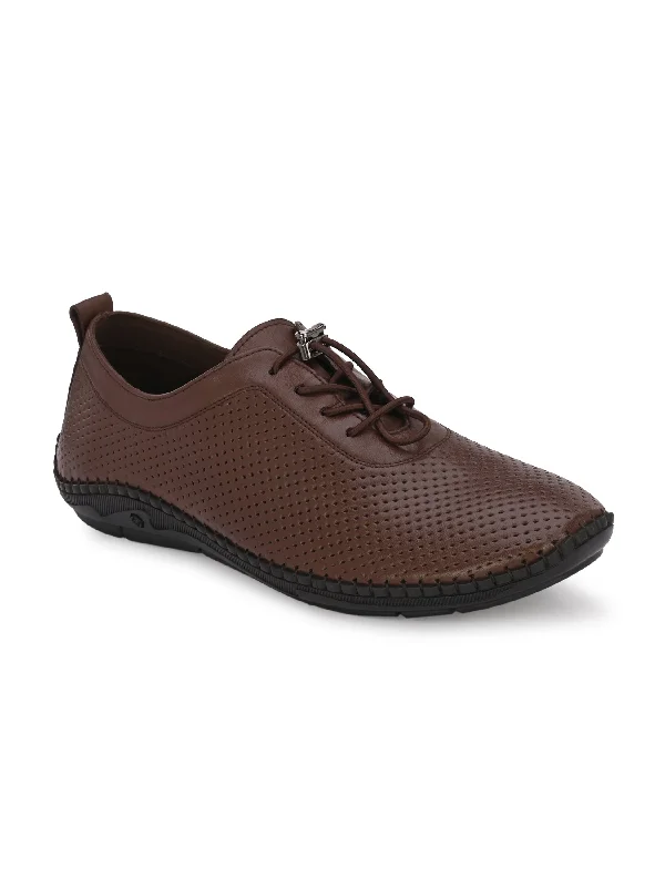 Loafers - style men's casual shoes for a relaxed vibeHITZ106 Men's Brown Leather Casual Lace-Up Shoes