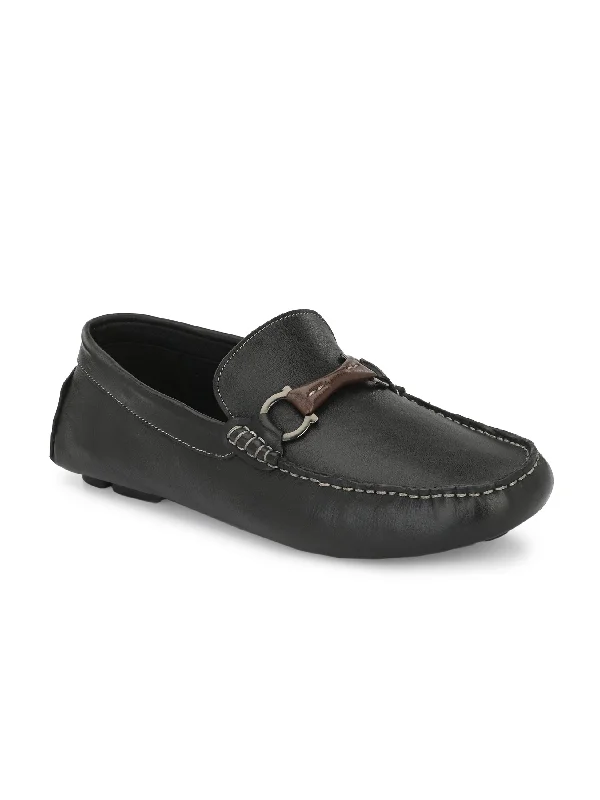 Men's casual shoes with a sporty look and feelHitz Men's Black Leather Slip On Loafer Shoes