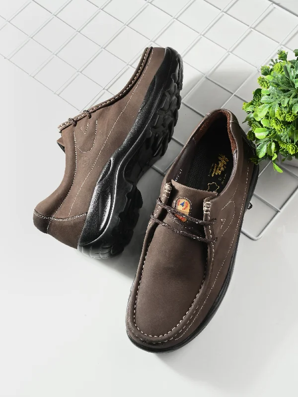 Men's casual shoes with a floral print for a unique styleHITZ2651 Men's Brown Leather Casual Lace Up Shoes