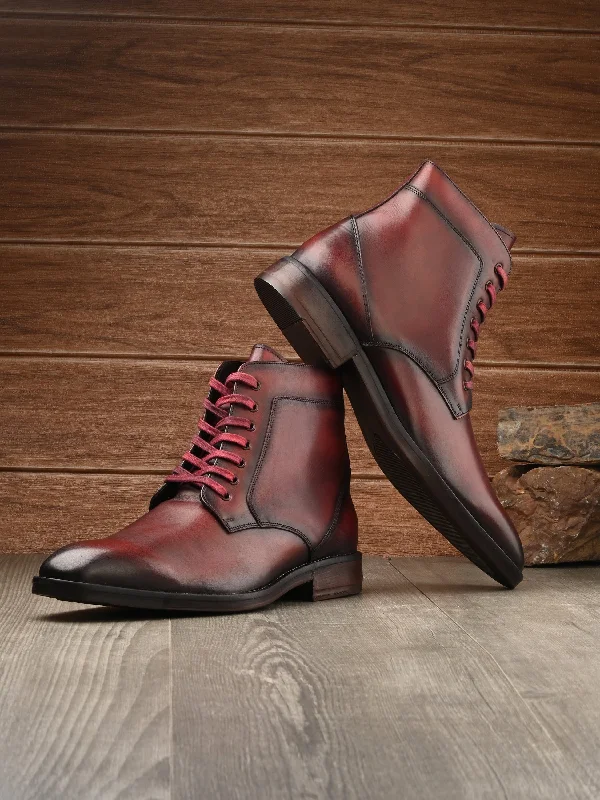 Men's casual shoes with a sporty look and feelHitz Men's Red Leather Lace-up Ankle Boot Shoes