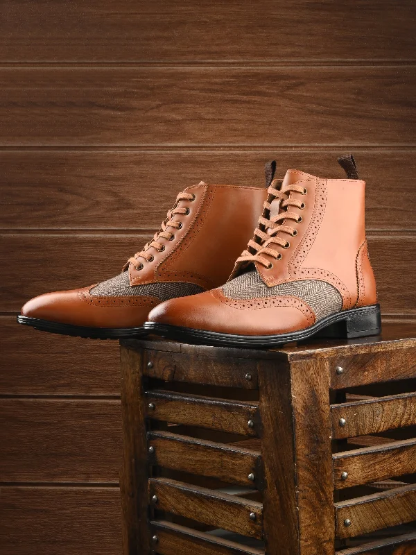 Men's casual shoes with a sporty look and feelHitz Men's Tan Leather Lace-up Ankle Boot Shoes