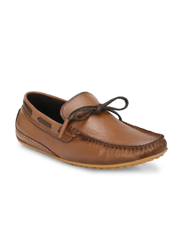 Men's casual shoes with a low - profile designHitz Men's Tan Leather Slip-On Loafers Shoes