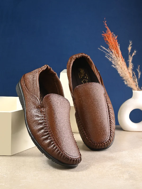 Men's casual shoes with a rubber toe cap for protectionHitz Men's Tan Leather Slip-On Comfort Loafer Shoes