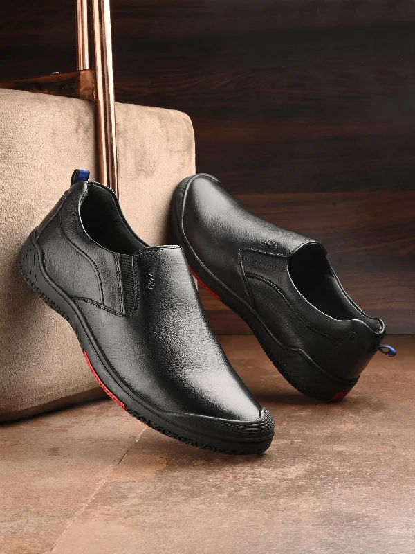 Men's casual shoes with a thick sole for added heightHitz Men's Black Leather Slip-On Formal Shoes