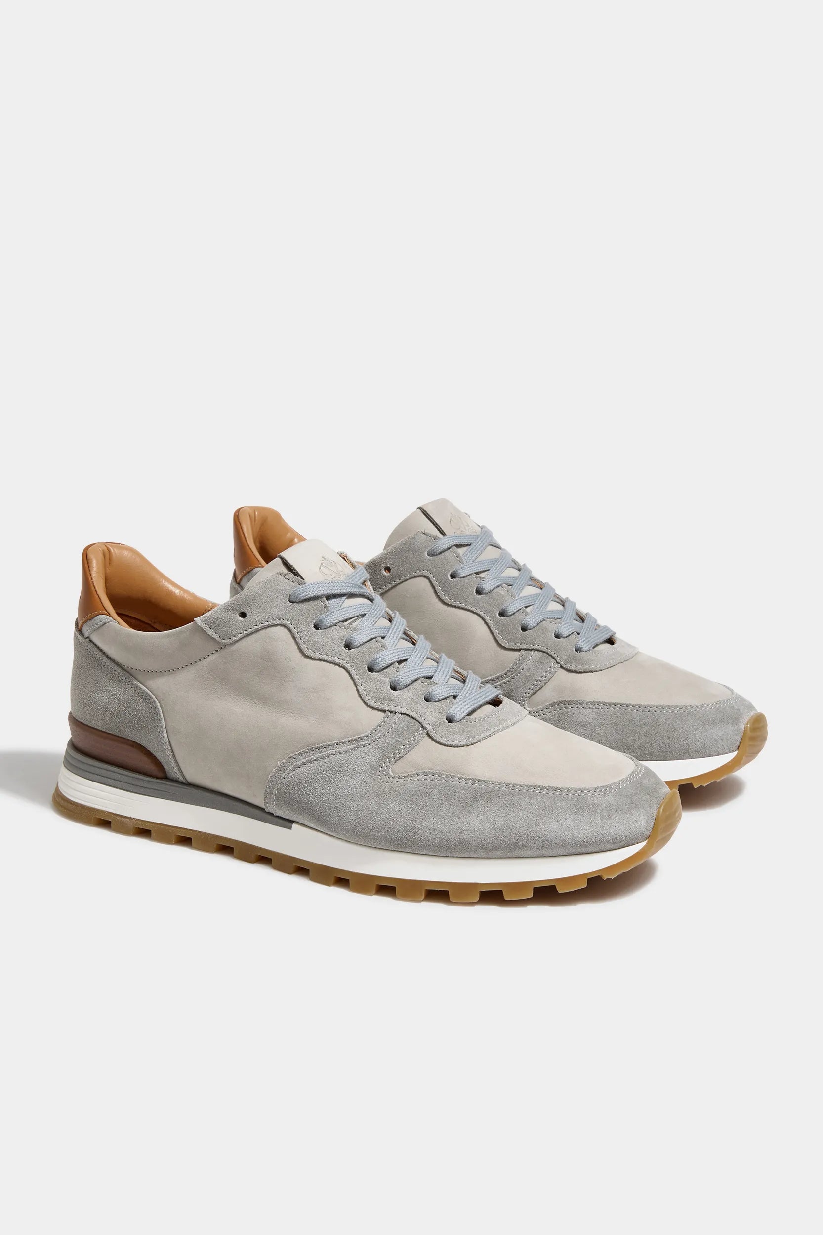 Men's casual shoes with a soft insole for cushioningLight grey nabuk and suede runners - Made In Italy