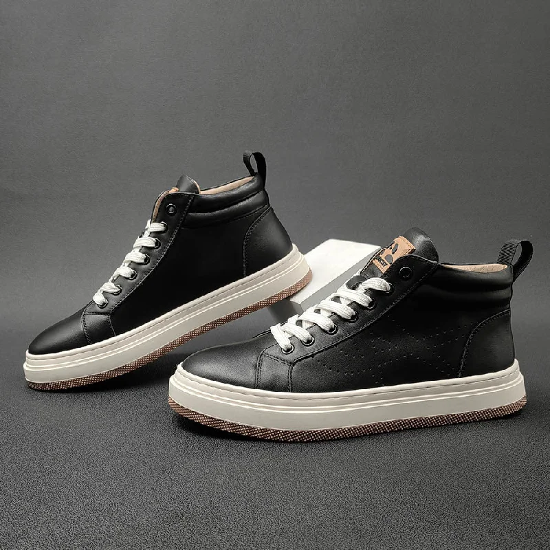 Men's casual shoes with a padded heel for comfortMen Fashion Breathable Leather Casual High Top Shoes