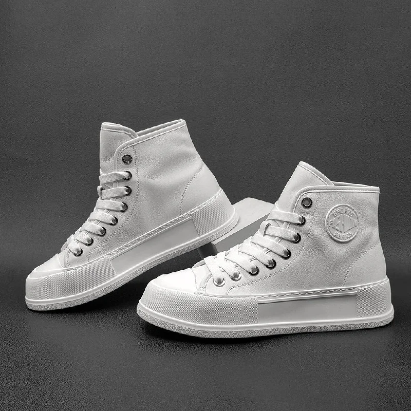 Men's casual shoes with a rubber toe cap for protectionMen Minimalist Leather High Top Flat Casual Shoes